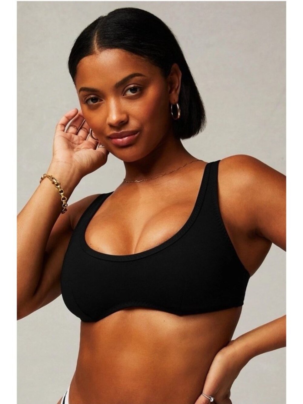 Fabletics Women’s 3X Sunset Scoop Swim Top Black Bikini Removable Pads NWT